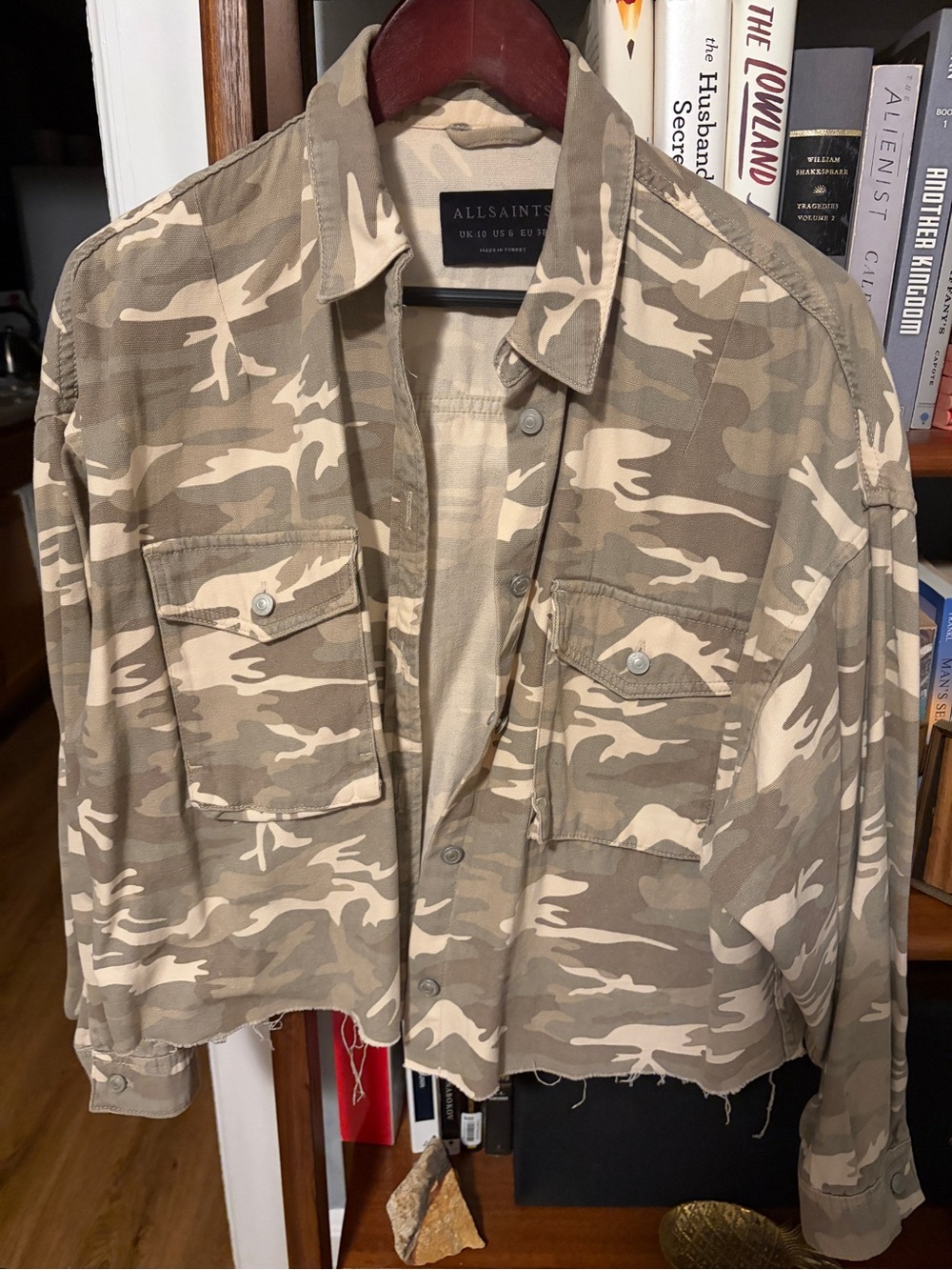 All Saints Beige Camo Button-Up Jacket